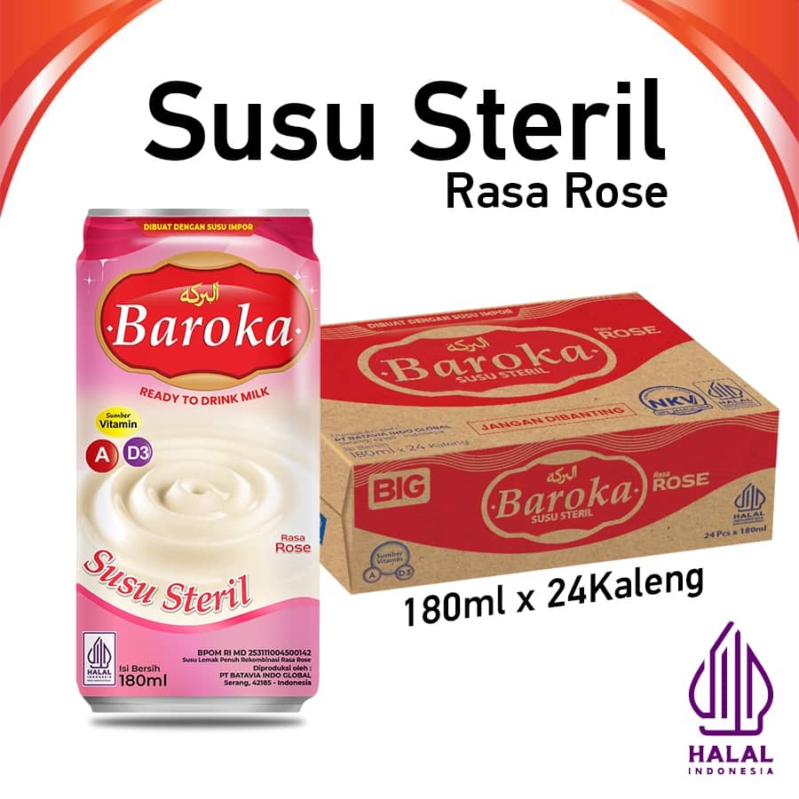 Baroka Susu Rose 180ml GROSIR Dus Karton Isi 24 Kaleng
