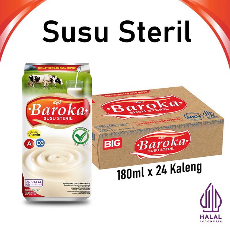 Baroka Susu Steril Original 180ml GROSIR Dus Karton Isi 24 Kaleng